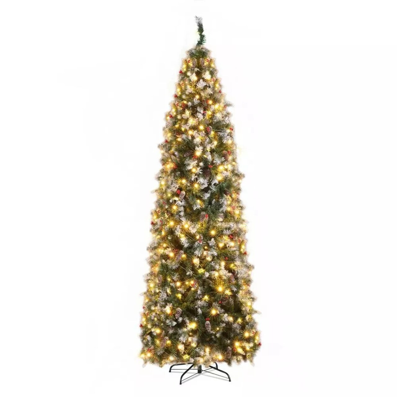 9Ft Pre-lit Artificial Pencil Christmas Tree Snow Flocked with 460 LED Lights